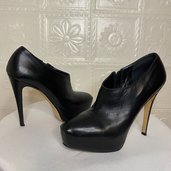 Brian Atwood Black Leather Platform Stiletto Ankle Boots - Picture 2 of 8